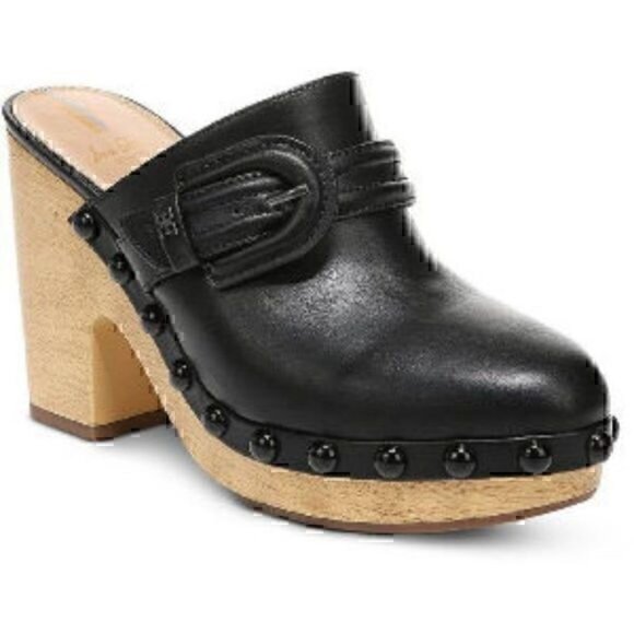 Sam Edelman Nyla Buckle Slip on Black Block Heel Clog Shoes 9.5 - Picture 1 of 12